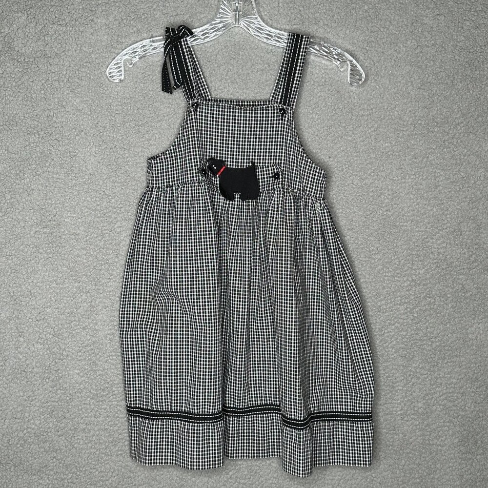 Funtasia Too Girls Jumper Dress Size 6X Gingham Check Dog Appliqué Black White